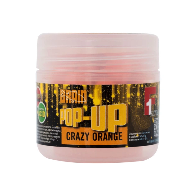 Бойли, підкормка для коропа Brain Pop-Up F1 Crazy Orange смак апельсин, діаметр 08мм, вага 20г, помаранчевий - Фото 1 Бойли, підкормка для коропа Brain Pop-Up F1 Crazy Orange смак апельсин, діаметр 08мм, вага 20г, помаранчевий - зображення 1