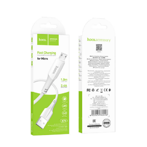 Кабель для зарядки HOCO X70 Ferry charging data cable Micro USB - USB 1м 2.4A Білий - Фото 3 Кабель для зарядки HOCO X70 Ferry charging data cable Micro USB - USB 1м 2.4A Білий - зображення 3