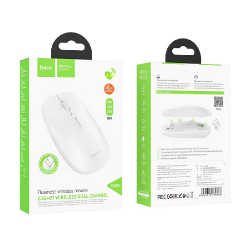 Мышь HOCO Art dual-mode business wireless mouse GM15 BT5.0 2.4G white - Фото 3 Мышь HOCO Art dual-mode business wireless mouse GM15 BT5.0 2.4G white - изображение 3