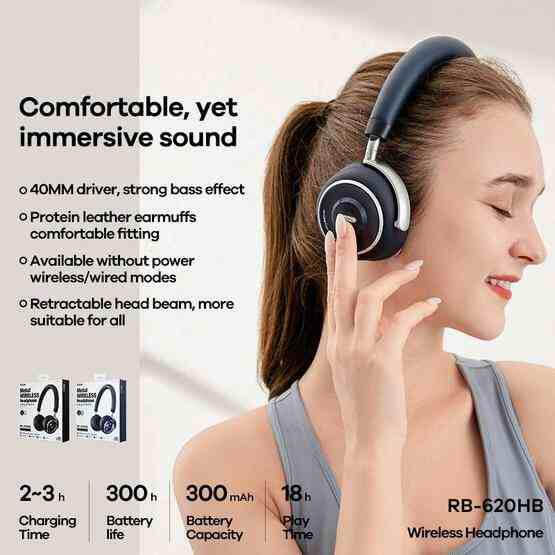 Наушники REMAX RB-620HB Wireless Stereo Headphone BT5.0/300mAh/18Hours/10x6x3cm black - изображение 3