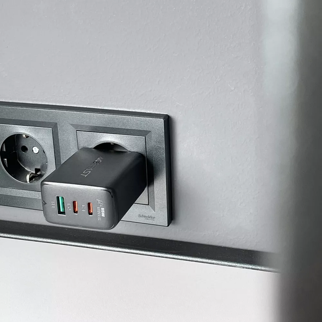 Мережевий зарядний пристрій Acefast A13 PD 65W (2 Type-C + USB, 100см) black - зображення 6