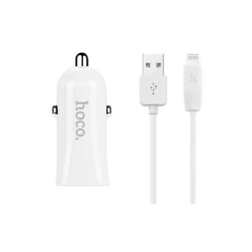 Адаптер Hoco автомобільний Lightning cable Z12 2USB, 2.4A white - Фото 1 Адаптер Hoco автомобільний Lightning cable Z12 2USB, 2.4A white - изображение 1