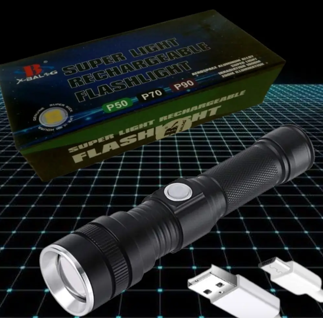 Мощный ручной аккумуляторный фонарь BL-611 с диодом P50 фонарик с ZOOMом (ЗАРЯЖАЕТСЯ ОТ USB) - Фото 4 Мощный ручной аккумуляторный фонарь BL-611 с диодом P50 фонарик с ZOOMом (ЗАРЯЖАЕТСЯ ОТ USB) - изображение 4