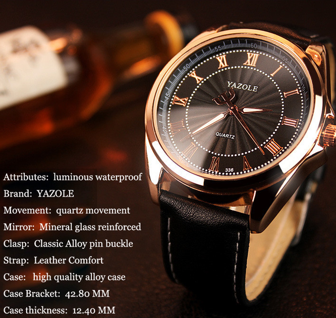 Мужские наручные часы YAZOLE 293 черные - изображение 5
