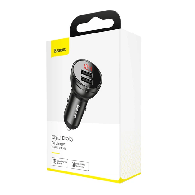 Адаптер автомобильный BASEUS Digital Display Dual USB 2USB, 4.8A, 24W, серый - изображение 4