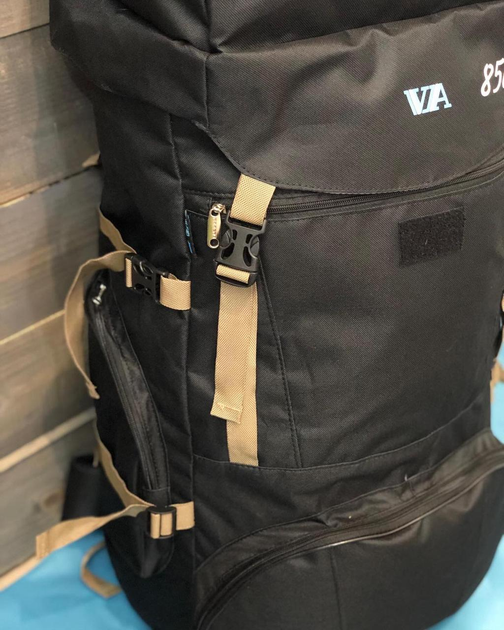 Універсальний туристичний рюкзак 85 літрів з вологовідштовхувальної тканини похідний чорний - зображення 2