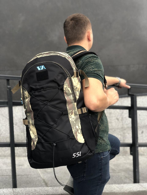 Универсальный туристический рюкзак 55 литров из влагоотталкивающей ткани хаки - изображение 1