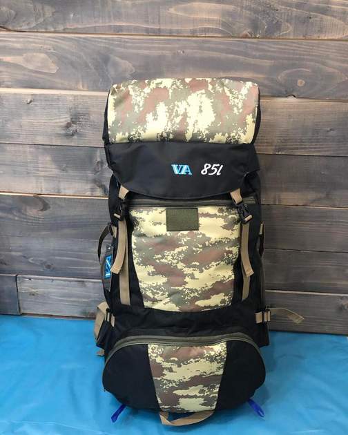 Универсальный туристический рюкзак 85 литров из влагоотталкивающей ткани походный хаки - изображение 1