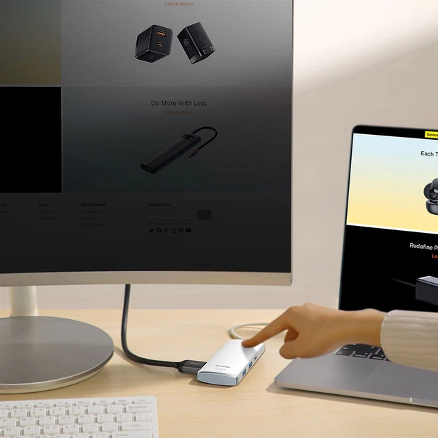 USB-хаб Baseus Lite Series 6-Port Multifunctional HUB USB Type-C - 2xUSB 3.0 / USB Type-C PD / HDMI 1.4 / SD / TF White (WKQX050102) - зображення 7