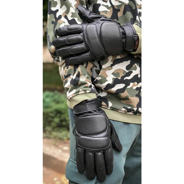 Перчатки зимние тактические из кожи на флисовой подкладке GlovesUA мод.312-б Черный 10 - изображение 1