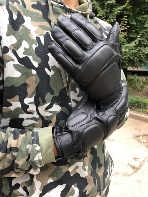 Перчатки зимние тактические из кожи на флисовой подкладке GlovesUA мод.312-б Черный 9 - изображение 2