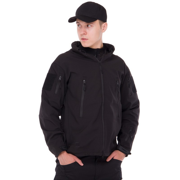 Флісова куртка тактична чоловіча військова Куртка на флісі з капюшоном TACTICAL Чорний (5707) XL - зображення 1
