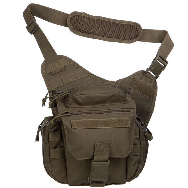 Прочная тактическая сумка через плечо военная однолямочная из ткани SILVER KNIGHT Оливковый (TY-517) - изображение 2