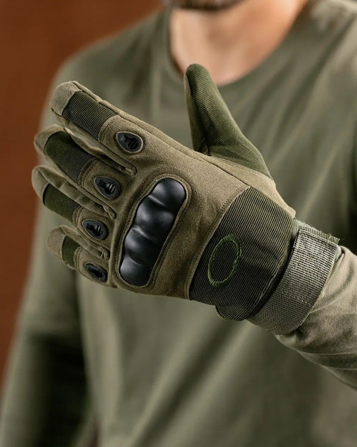 Тактичні рукавички Combat військові з посиленою долонею Хакі L - зображення 1