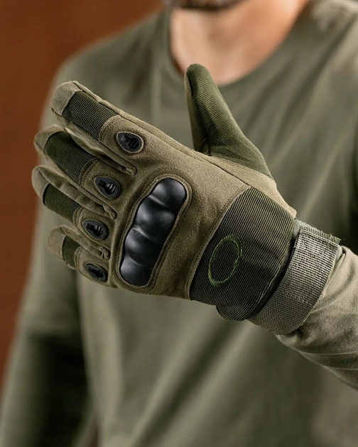 Тактичні рукавички Combat військові з посиленою долонею Хакі XL - зображення 1