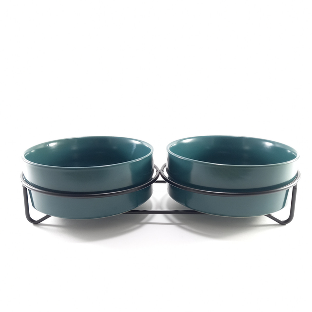 Подставка с мисками из керамики для собак и кошек зеленый изумруд 2х450 ...