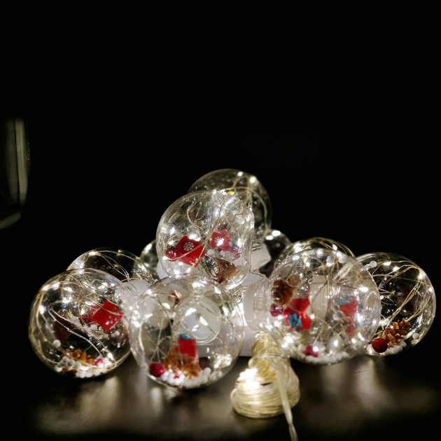 Светодиодная гирлянда-штора прозрачные шары Подарок 10 шт Magnetic 3 м и 200 LED, свет ламп-теплый белый - изображение 12