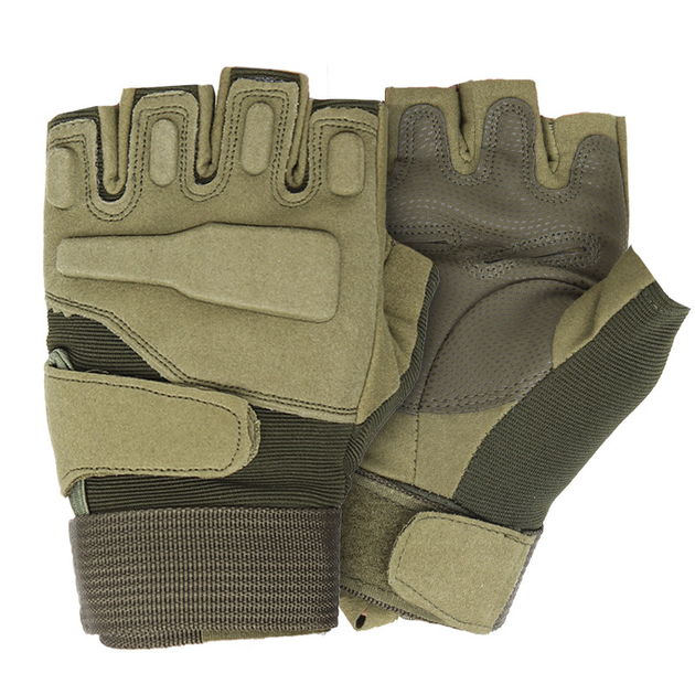 Перчатки тактические короткие Han-Wild HW72 Green L мужские с защитными вставками без пальцев (OPT-4061) - изображение 1