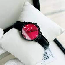 Женские часы с кожаным ремешком Casio LTP-VT02BL-4A Черные\Малиновый экран - изображение 4