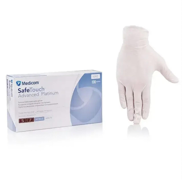 Перчатки смотровые нитриловые текстурированные Medicom SafeTouch® Advanced™Platinum Белый, размер S (00130) - изображение 1
