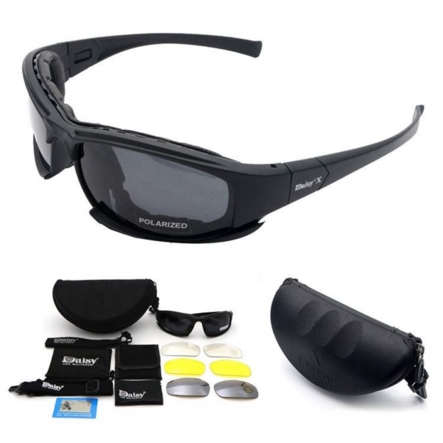 Захисні військові тактичні окуляри з поляризацією Daisy X7 Black + 4 комплекти лінз - зображення 2