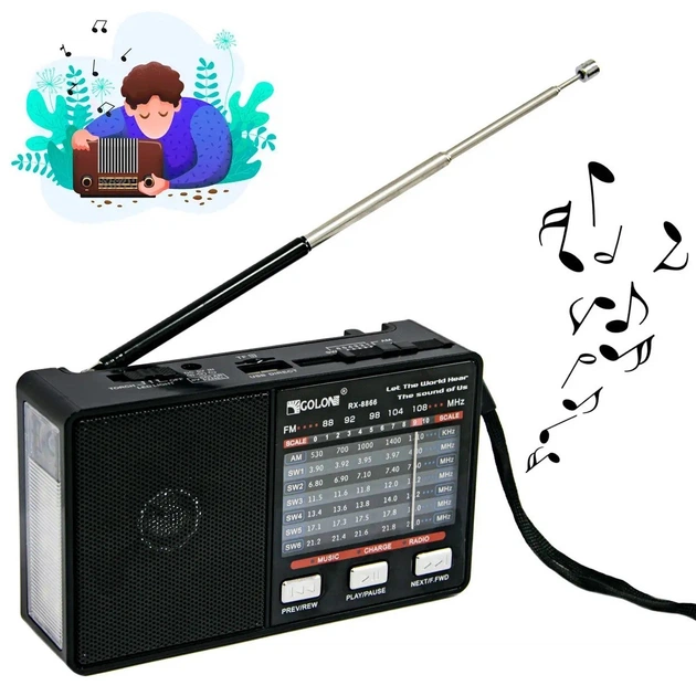 Портативний радіоприймач з ліхтариком FM приймач на батарейках АА