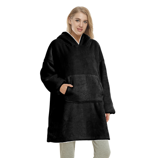 Толстовка плед с рукавами и капюшоном Huggle Hoodie оверсайз, теплый худи с большим карманом для рук Черный One size - Фото 10 Толстовка плед с рукавами и капюшоном Huggle Hoodie оверсайз, теплый худи с большим карманом для рук Черный One size - изображение 10