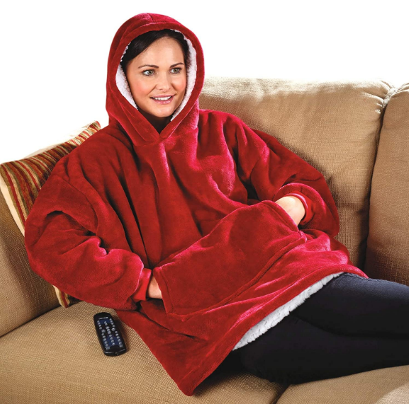 Толстовка плед с рукавами и капюшоном Huggle Hoodie оверсайз, теплый худи с большим карманом для рук Бордовый One size - изображение 8