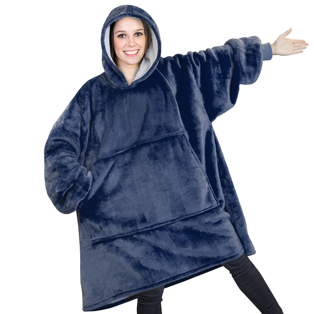 Толстовка плед с рукавами и капюшоном Huggle Hoodie оверсайз, теплый худи с большим карманом для рук Синий One size - изображение 5