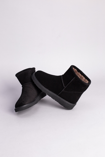 Женские зимние угги ShoesBand Черные натуральные замшевые на среднюю ...