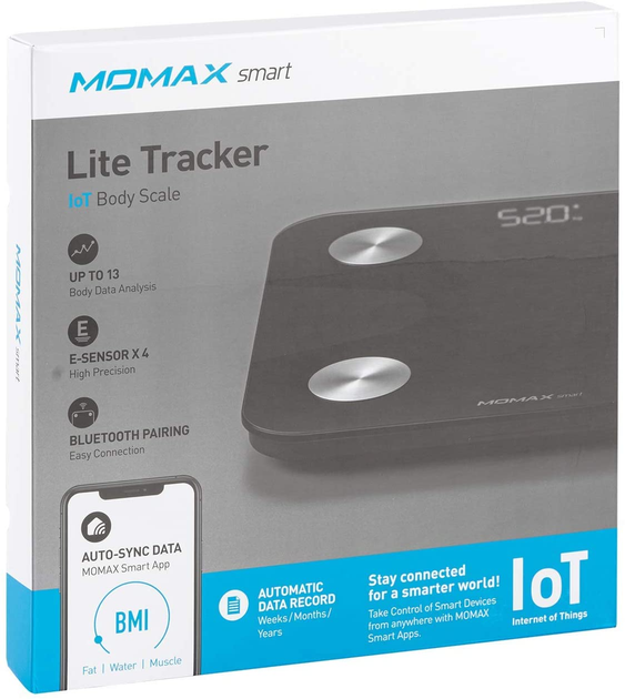 Умные весы Momax Lite Tracker IoT Body Scale Black (EW2SD) [75499] - изображение 4