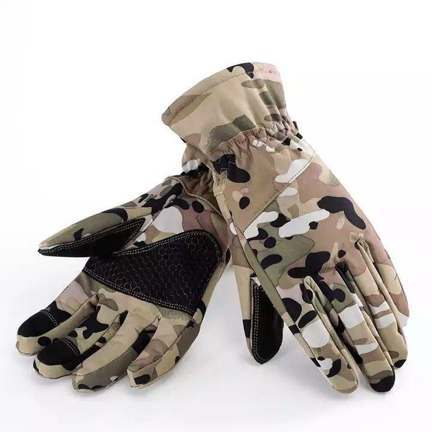 Тактичні рукавиці з пальцями SoftShell Мультикам L - зображення 1