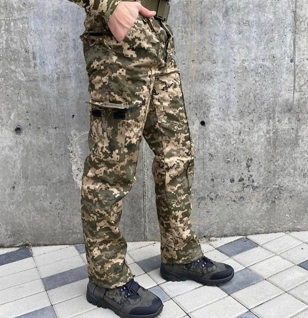 Штаны тактические софтшелл с флисом Пиксель ММ14 утепленные Штаны для военных 44 - изображение 2