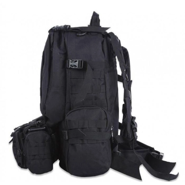 Рюкзак тактичний військовий з підсумками 55 л Tactical Backpack B08, Чорний - зображення 2
