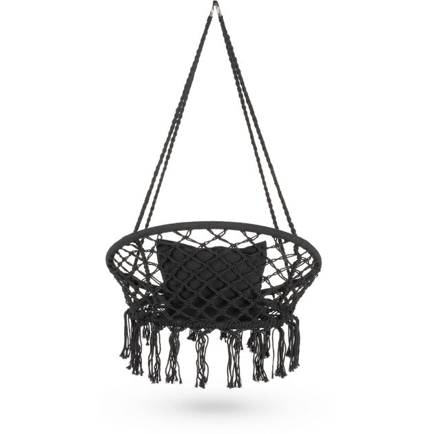 Садовая подвесная качель с бахромой Boho Outtec до 150 кг XXL черная - изображение 4