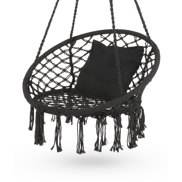 Садовая подвесная качель с бахромой Boho Outtec до 150 кг XXL черная - изображение 7