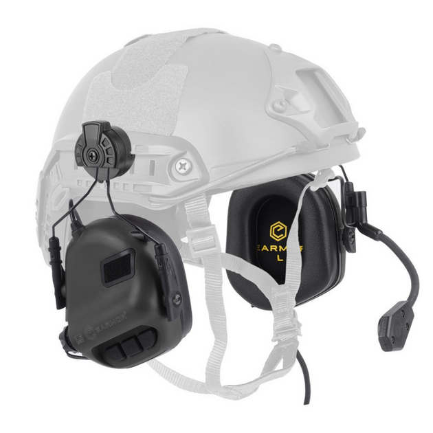 Активні навушники Earmor M32H для стрільби, тактичні, захисні з кріпленням на шолом та мікрофоном - Чорний - зображення 1
