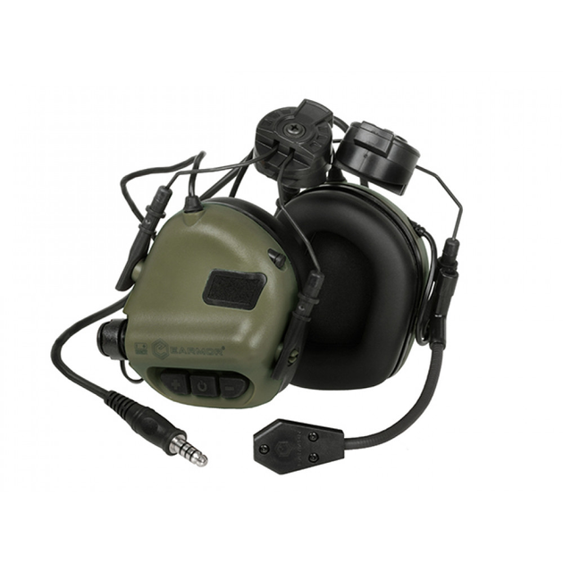 Активні навушники Earmor M32H для стрільби, тактичні, захисні з кріпленням на шолом та мікрофоном - Чорний - зображення 2