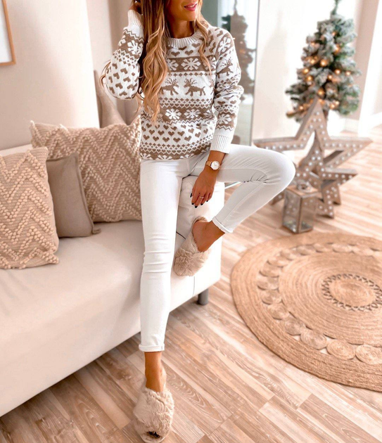 Новогодний женский свитер с оленями (М) белый 9023а от продавца ...