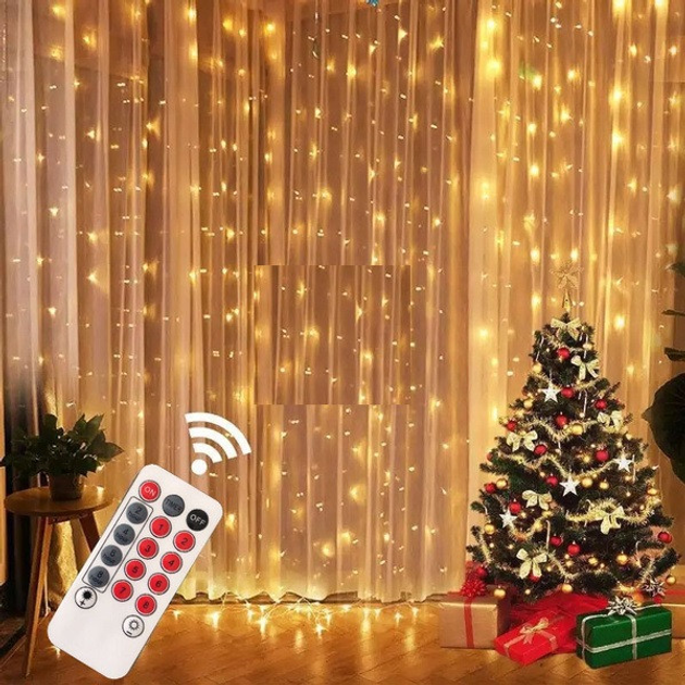 Гирлянда Рождественская штора 3 на 3 бахрома 300 led, 8 режимов – фото ...