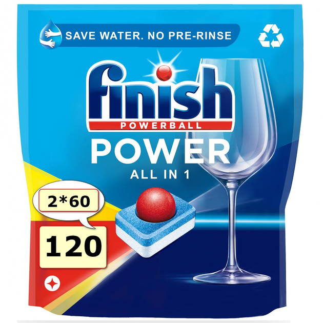 Упаковка таблеток для посудомийних машин Finish Power All in 120шт. 2*60 шт - зображення 1