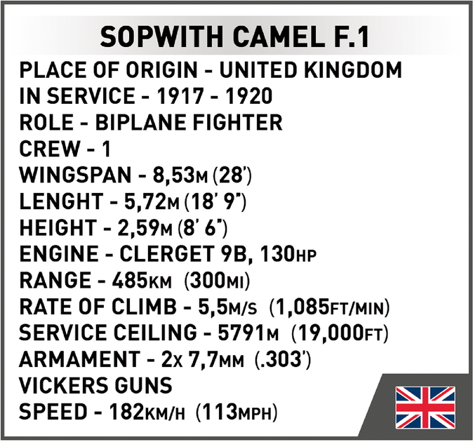 Klocki konstrukcyjne Cobi I Wojna Światowa Samolot Sopwith Camel F1 176 elementów (2987) - obraz 8