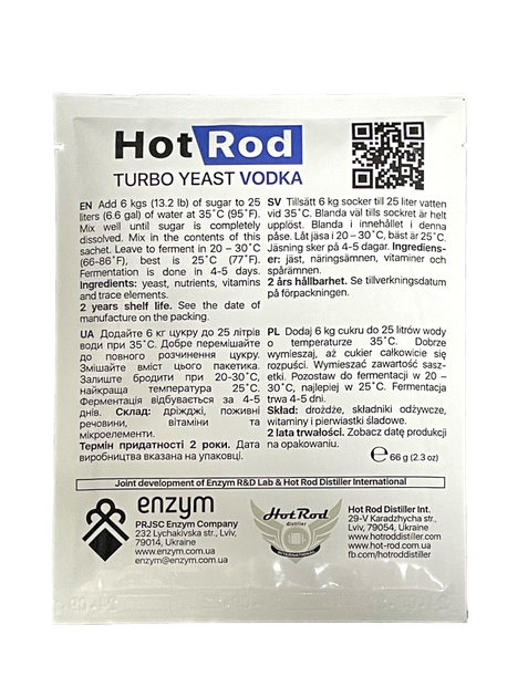 Спиртові турбо дріжджі Hot Rod Vodka на 25 л (66 г) – фото, відгуки ...