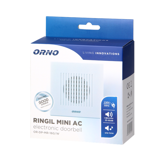 Дзвінок RINGIL MINI AC 1 тоновий білий 230V OR-DP-MR-160/W ORNO - зображення 2