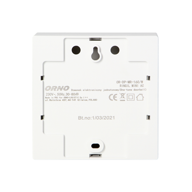 Дзвінок RINGIL MINI AC 1 тоновий білий 230V OR-DP-MR-160/W ORNO - зображення 3