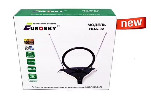 Антенна DVB-T2 Комнатная Eurosky HDA-02 всеволновая с усилителем и выносным блоком питания МВ/ДМВ/FM (00046) - изображение 2
