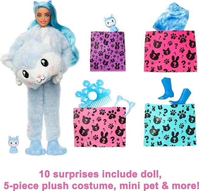 Лялька Барбі Сюрприз у костюмі Хаскі Змінює колір Barbie Cutie Reveal Doll HJL63 - Фото 4 Лялька Барбі Сюрприз у костюмі Хаскі Змінює колір Barbie Cutie Reveal Doll HJL63 - зображення 4