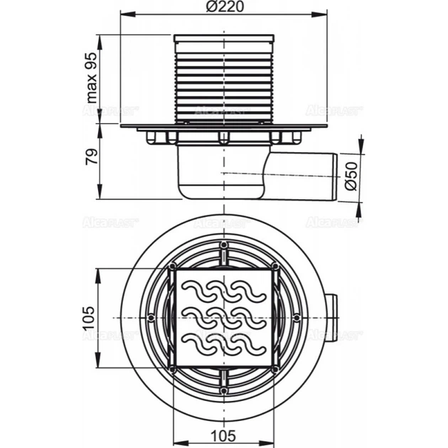 Трап для душу ALCAPLAST 105x105мм сатин APV102 - Фото 2 Трап для душу ALCAPLAST 105x105мм сатин APV102 - зображення 2