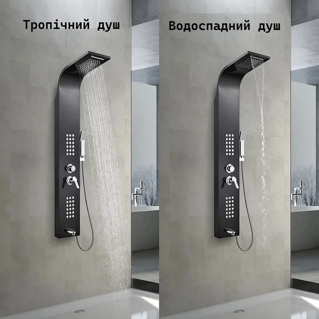 Мультифункциональная Гидромассажная душевая панель 5 в 1 из 304 нержавеющей стали Gotonovo, черная (PVQ4SZ) - изображение 5
