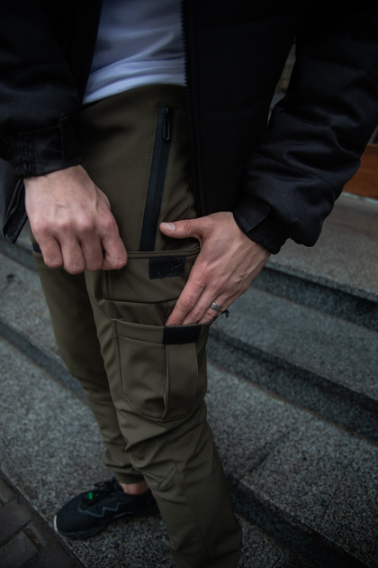 Мужские зимние тактические штаны Soft Shell хаки на флисе Flash карго L - изображение 2